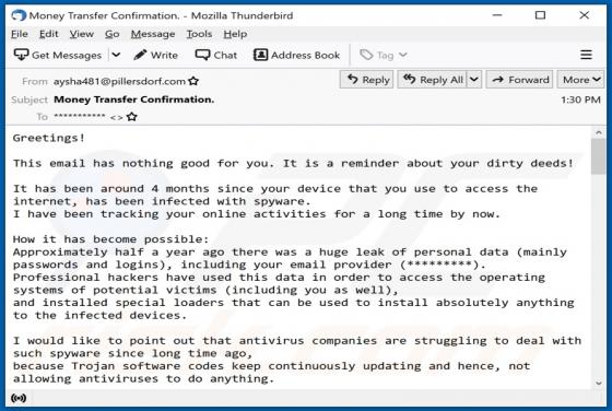 Reminder About Your Dirty Deeds! Email Betrug