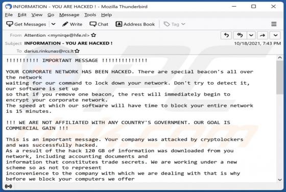 YOUR CORPORATE NETWORK HAS BEEN HACKED E-Mail-Betrug