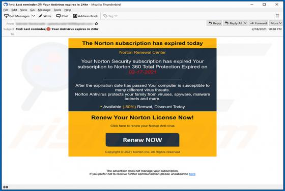 Norton Subscription Has Expired E-Mail-Betrug