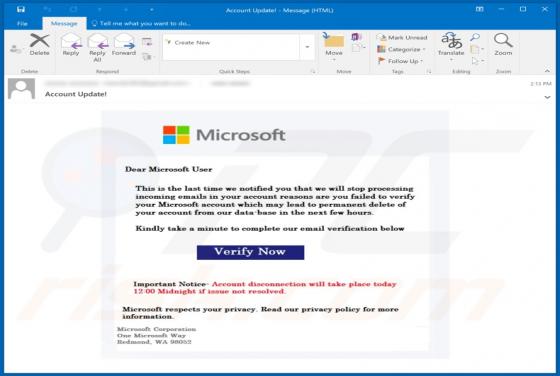Verify Microsoft Account E-Mail-Betrug