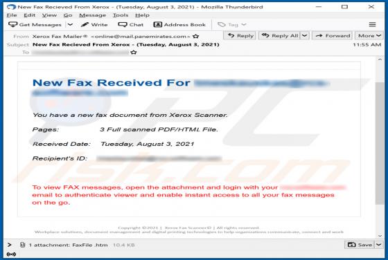 New Fax Received E-Mail-Betrug