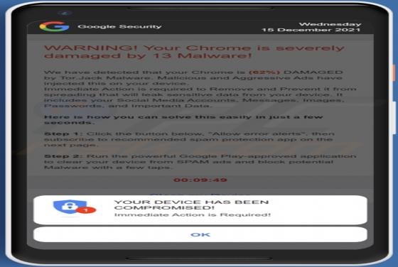 Ihr Gerät wurde kompromittiert POP-UP-Betrug (Android)