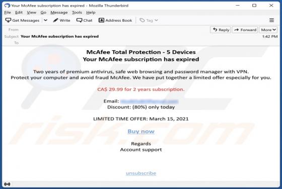McAfee Abonnement ist abgelaufen E-Mail-Betrug