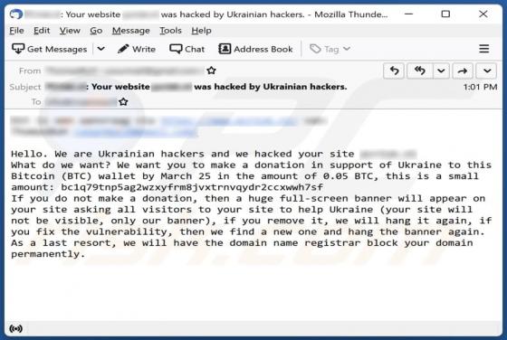 We Are Ukrainian Hackers And We Hacked Your Site E-Mail-Betrug