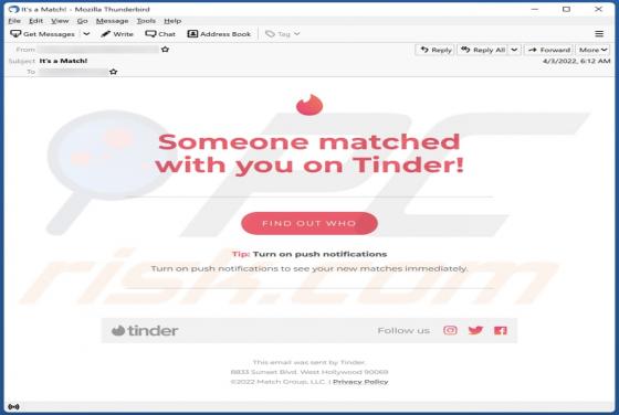 Someone Matched With You On Tinder! E-Mail-Betrug