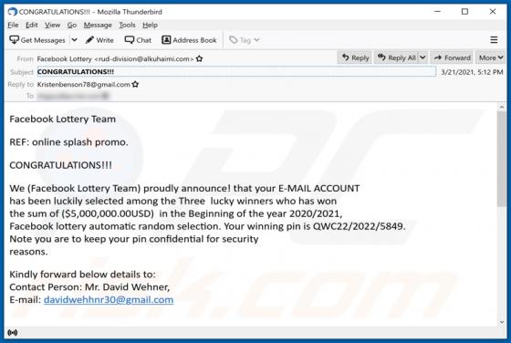 Facebook Lottery E-Mail-Betrug