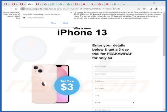 Win A New iPhone 13 POP-UP Betrug