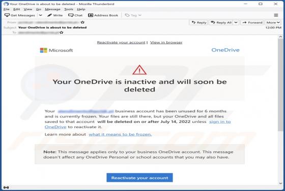 Your OneDrive Is Inactive And Will Soon Be Deleted E-Mail-Betrug
