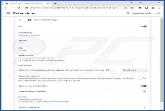 Extension Settings Browserentführer