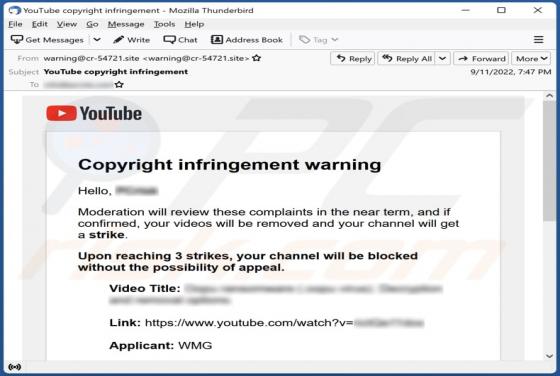 YouTube Copyright Infringement Warning E-Mail-Virus