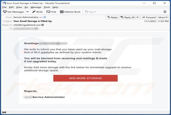 You Have Used Up Your Mail Storage E-Mail-Betrug