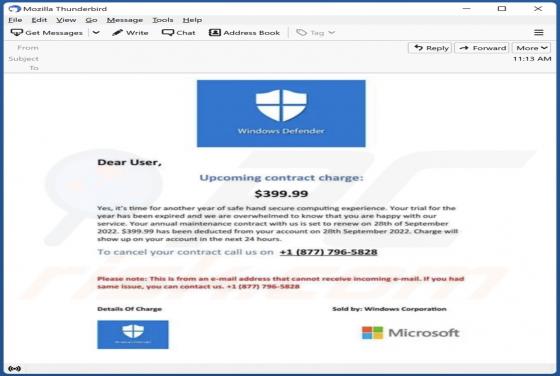 Windows Defender E-Mail-Betrug