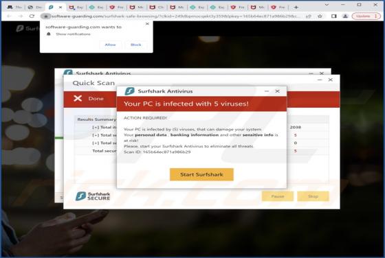 Surfshark - Your PC Is Infected With 5 Viruses! POP-UP-Betrug