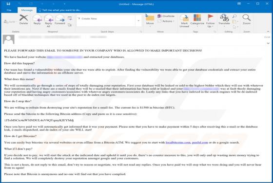We Have Hacked Your Website E-Mail-Betrug