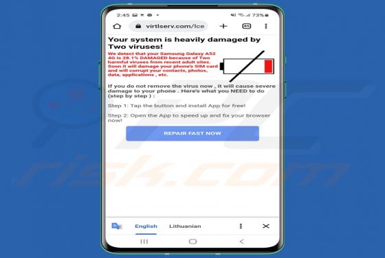 Your System Is Heavily Damaged POP-UP Betrug (Android)