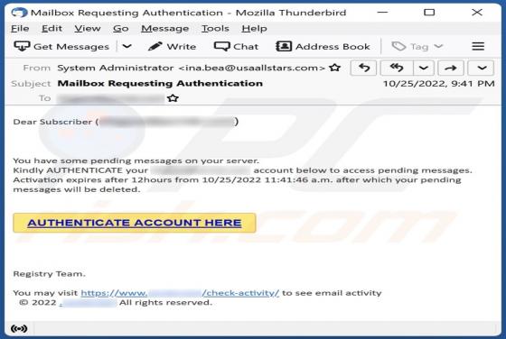Authenticate Account E-Mail-Betrug