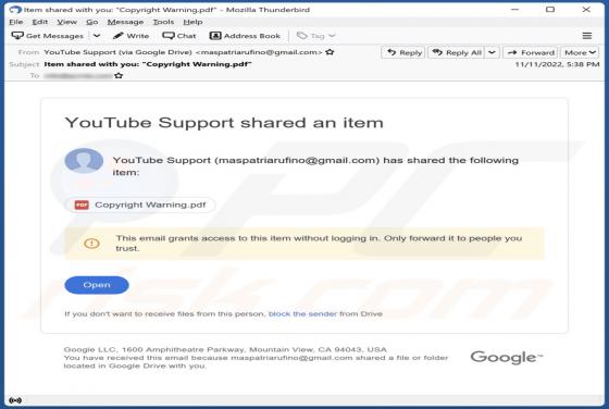 YоuTubе Suppоrt Shared An Item E-Mail-Betrug