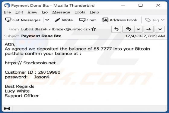 Deposit Into Your Bitcoin Portfolio E-Mail-Betrug