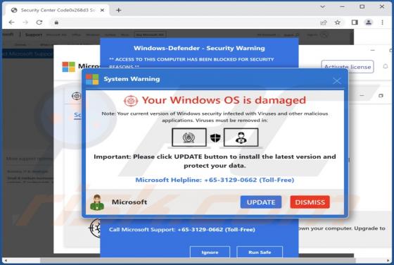 Your Windows OS Is Damaged POP-UP-Betrug