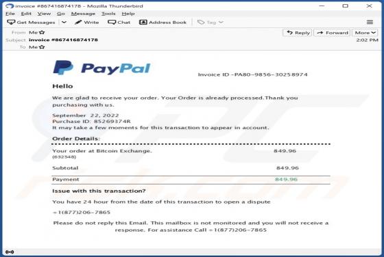 PayPal - Your Order Is Already Processed E-Mail-Betrug