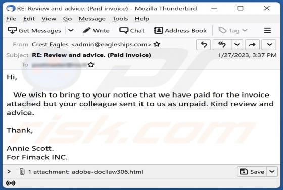 Paid/Unpaid Invoice E-Mail-Betrug