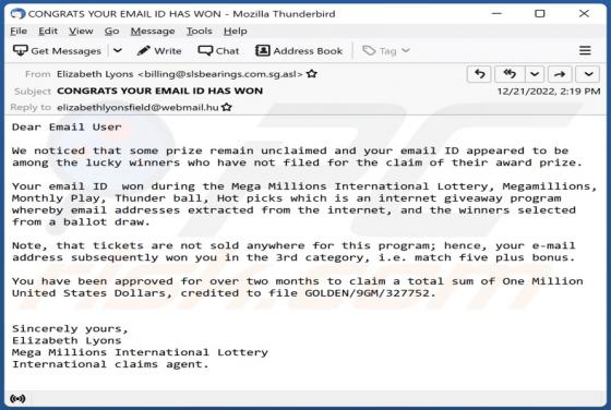 Mega Millions International Lottery E-Mail-Betrug