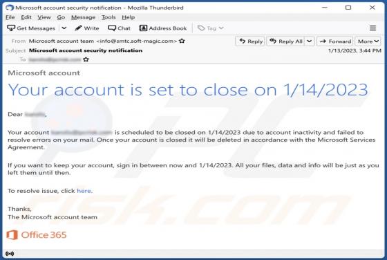 Your Account Is Set To Close E-Mail-Betrug