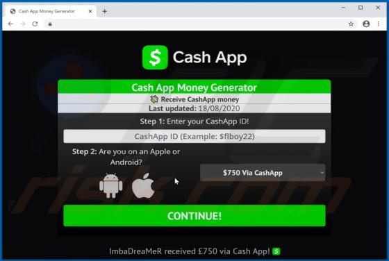 Cash App POP-UP Betrug