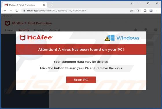 McAfee - A Virus Has Been Found On Your PC! POP-UP Betrug