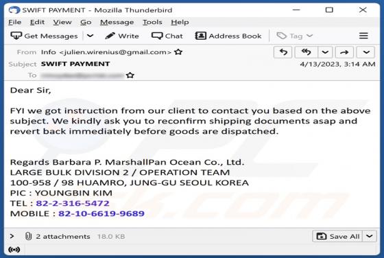 Reconfirm Shipping Documents E-Mail-Betrug