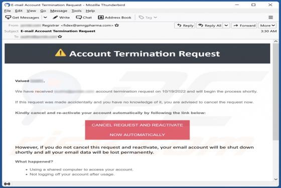 Account Termination Request E-Mail-Betrug