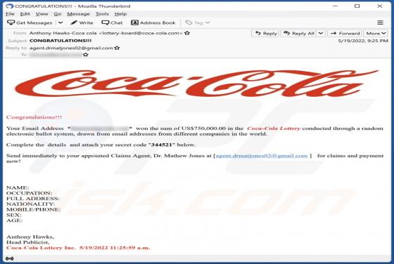 Coca Cola Lottery E-Mail-Betrug