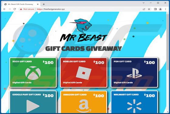 Mr Beast GIFT CARDS GIVEAWAY POP-UP Betrug