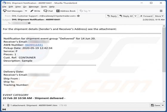 DHL Shipment Details E-Mail-Betrug