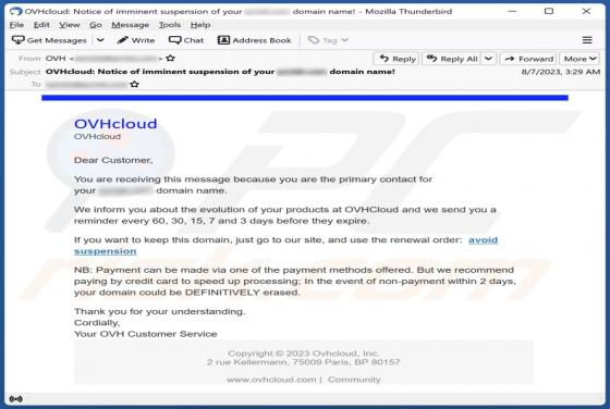 OVHCloud Suspension E-Mail-Betrug