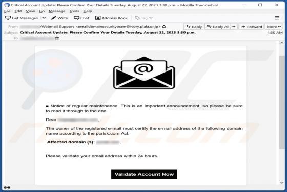 Notice Of Regular Maintenance E-Mail-Betrug