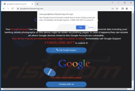 Your Google Account Has Been Locked! POP-UP-Betrug