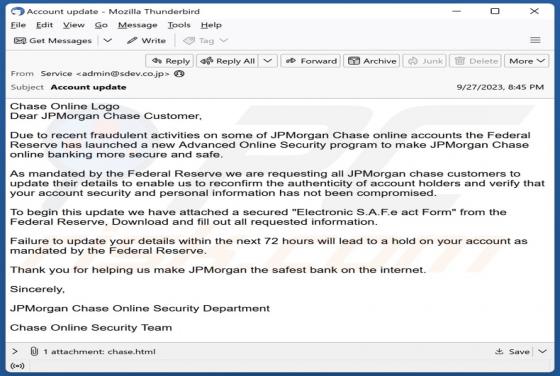 JPMorgan Chase Online Security Department E-Mail-Betrug