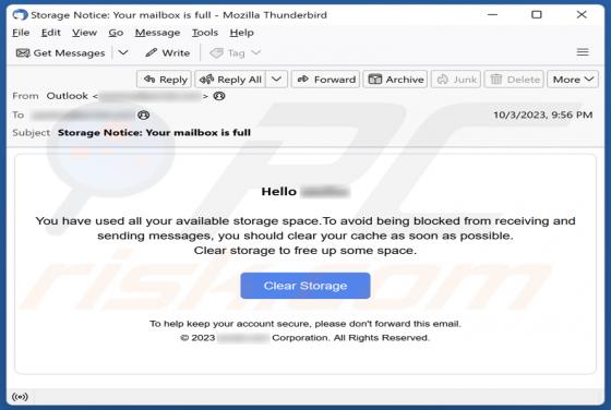 You Have Used All Your Available Storage Space E-Mail-Betrug