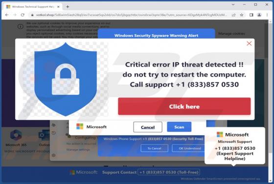 Critical Error IP Threat Detected POP-UP Betrug