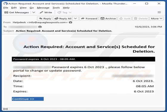 Account And Service(s) Scheduled For Deletion E-Mail-Betrug