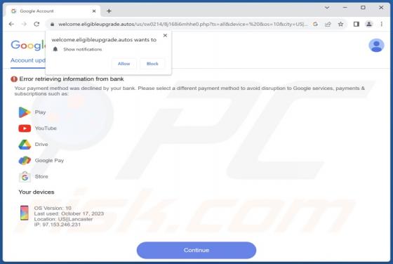 Error Retrieving Information From Bank POP-UP-Betrug