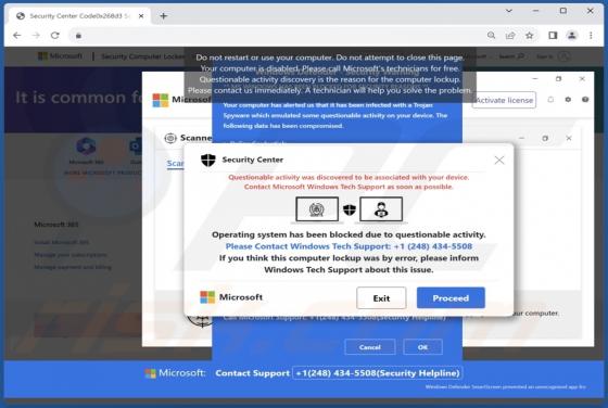 Operating System Blocked Due To Questionable Activity POP-UP-Betrug