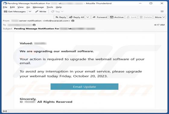 Webmail Software Upgrade E-Mail-Betrug
