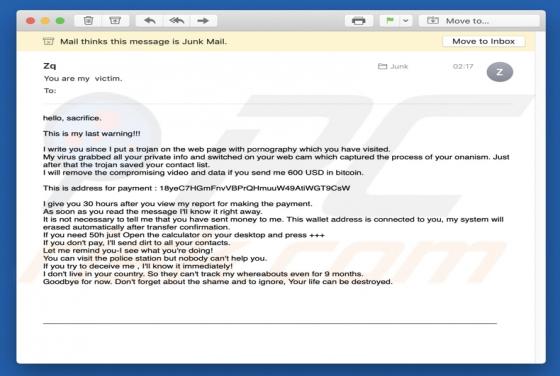 Hello, Sacrifice. This Is My Last Warning!!! E-Mail-Betrug