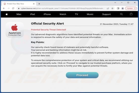 AppleCare - Official Security Alert POP-UP Betrug (Mac)