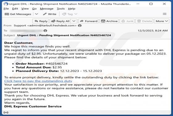 DHL Unpaid Duty E-Mail-Betrug