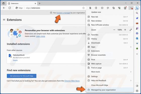 Edge "Managed by Your Organization" Browserentführer