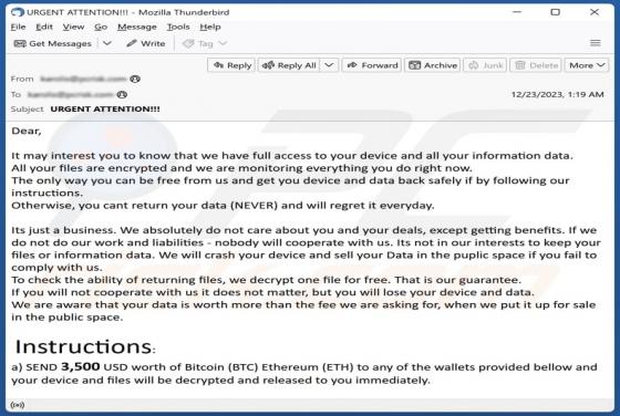 We Have Full Access To Your Device E-Mail-Betrug