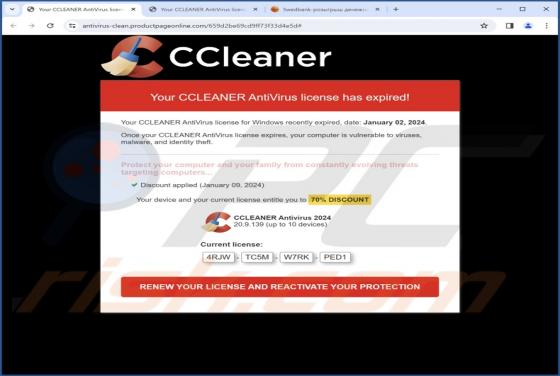 CCLEANER AntiVirus License Has Expired POP-UP Betrug